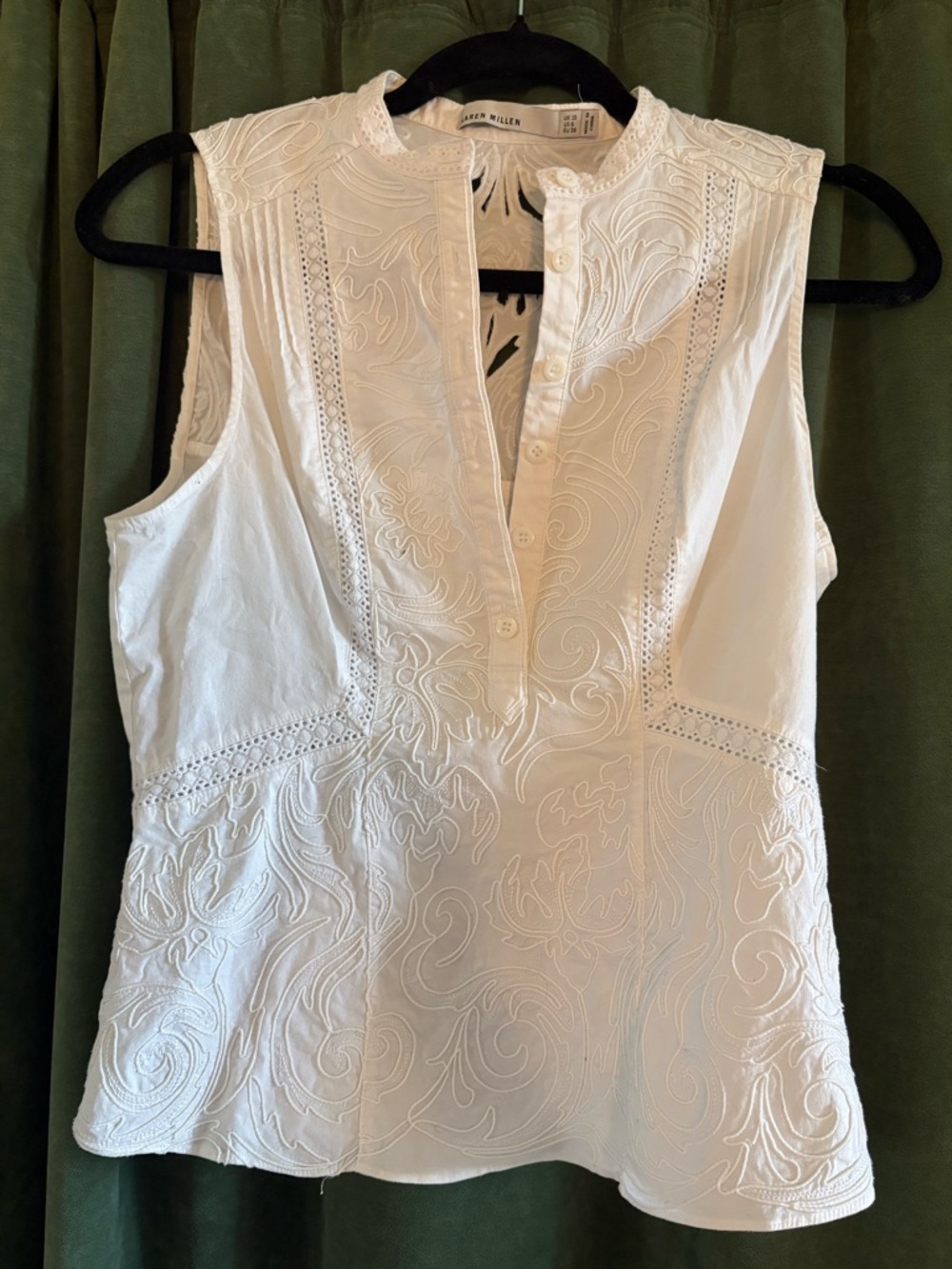 Karen Millen White Sleeveless Embroidered Top